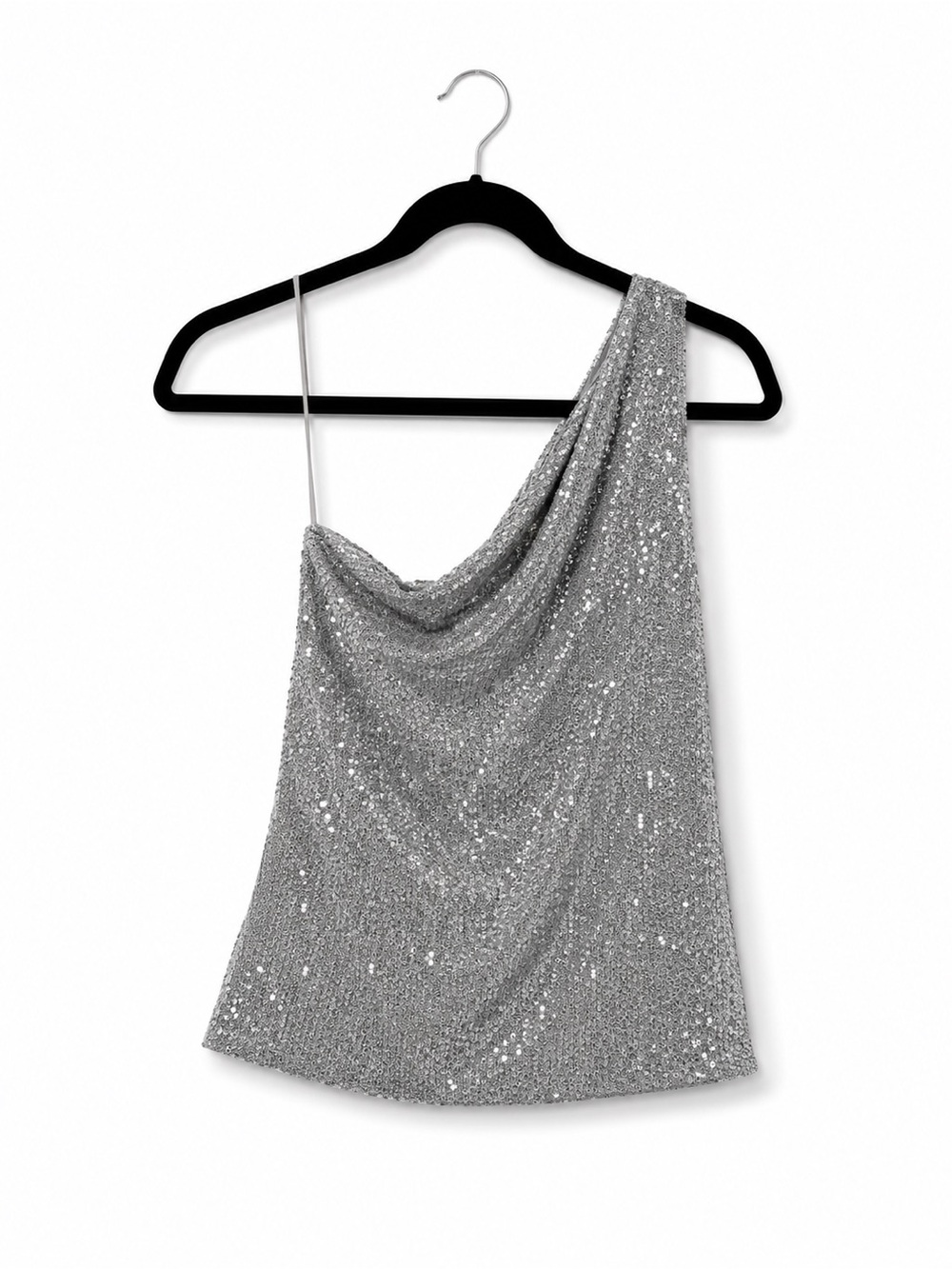 Cassis one shoulder grey sequinned top